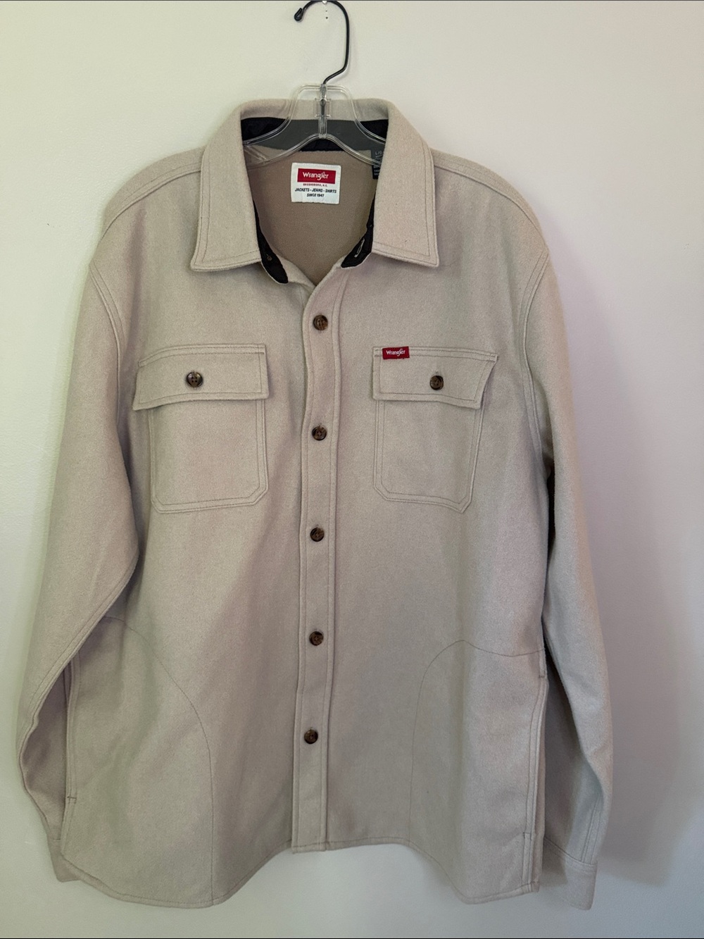 Wrangler Light Beige Button-Front Shirt Jacket